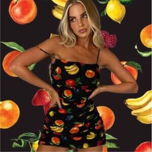 NWT We Wore What Ronnie Ruched Fruit Print Mini Dress Size XL